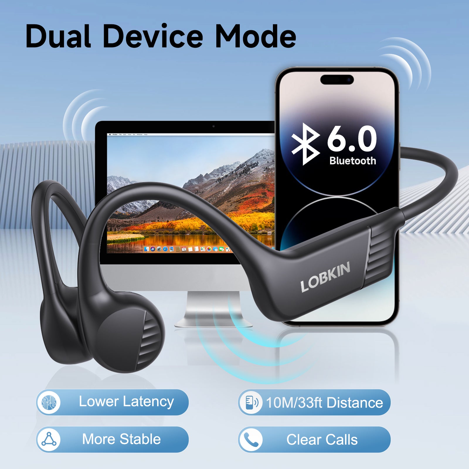 LOBKIN X28-Bone Conduction Headphones - Bluetooth 6.0 IPX7 32GB Built-in Mic