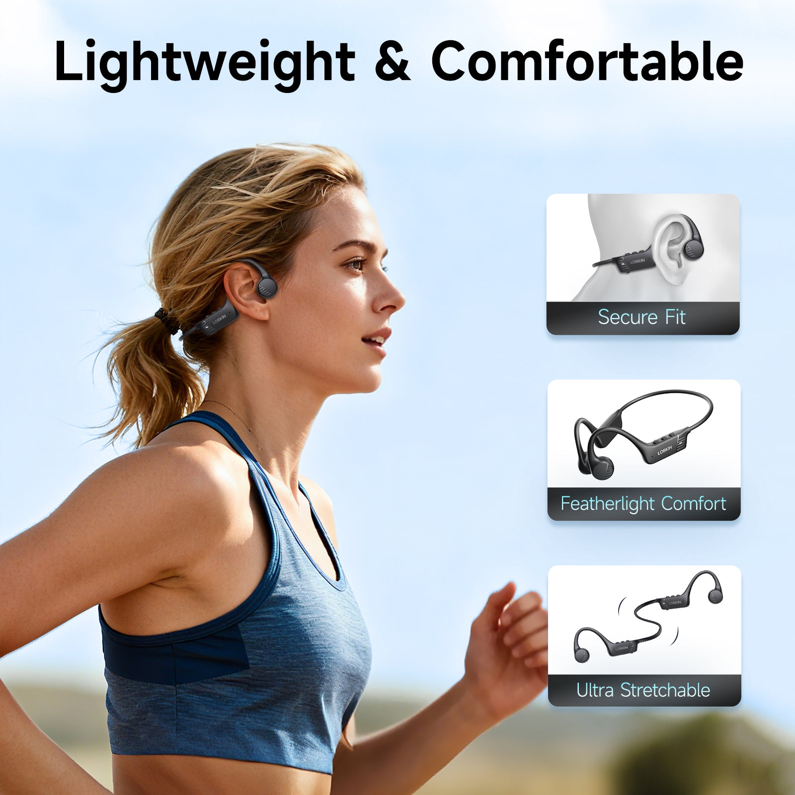 LOBKIN X28-Bone Conduction Headphones - Bluetooth 6.0 IPX7 32GB Built-in Mic